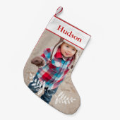 Gepersonaliseerde uw foto Kerstmis rood wit Kleine Kerstsok (Voorkant (Hangend))