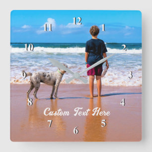 Gepersonaliseerde uw fotoklok met aangepaste tekst vierkante klok