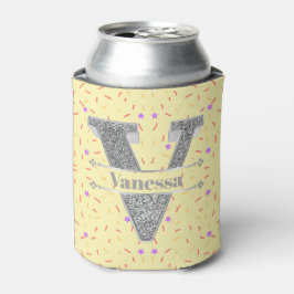 Gepersonaliseerde V Initiaal Silver Monogram Jouw  Blikjeskoeler