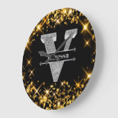 Gepersonaliseerde V Initiaal Silver Monogram Jouw  Grote Klok (Hoek)