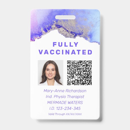 Gepersonaliseerde vaccinatie-ID Foto QR-code Badge (Voorkant)