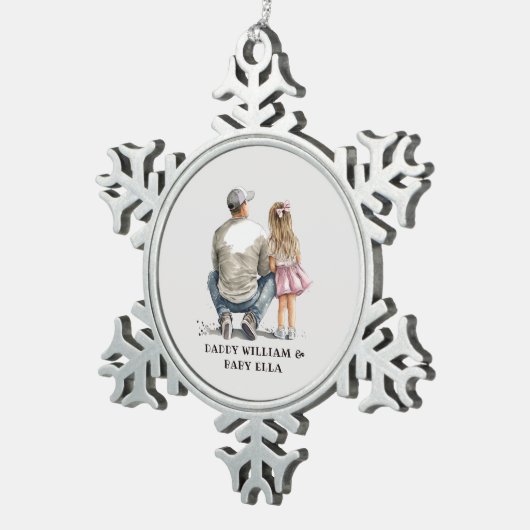 Gepersonaliseerde vader en dochter (5) tin sneeuwvlok ornament (Rechts)