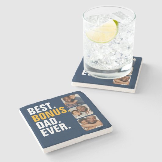 Gepersonaliseerde Vaderdag Beste Bonus Papa Ooit Stenen Onderzetter (Zijkant)