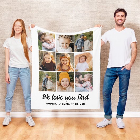 Gepersonaliseerde Vaderdag Foto Instagram Collage Fleece Deken