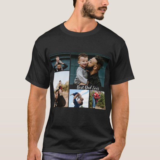 Gepersonaliseerde Vaderdag fotocollage T-shirt (Voorkant)