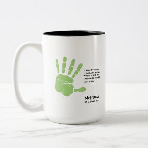 Gepersonaliseerde Vaderdag handafdruk cadeau Tweekleurige Koffiemok