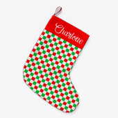 Gepersonaliseerde vakantie checker patroon rood gr kleine kerstsok (Voorkant (Hangend))