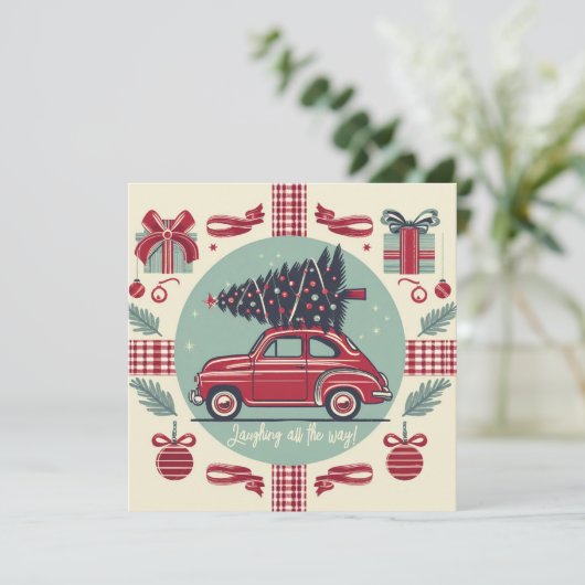 Gepersonaliseerde  vakantie retro kerstauto (Staand voorkant)