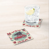 Gepersonaliseerde vakantie retro kerstauto kartonnen onderzetters (Insitu)