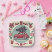 Gepersonaliseerde  vakantie retro kerstauto papieren bordje (Feest)