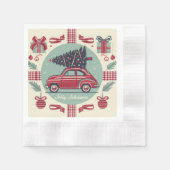 Gepersonaliseerde  vakantie retro kerstauto servet (Voorkant)