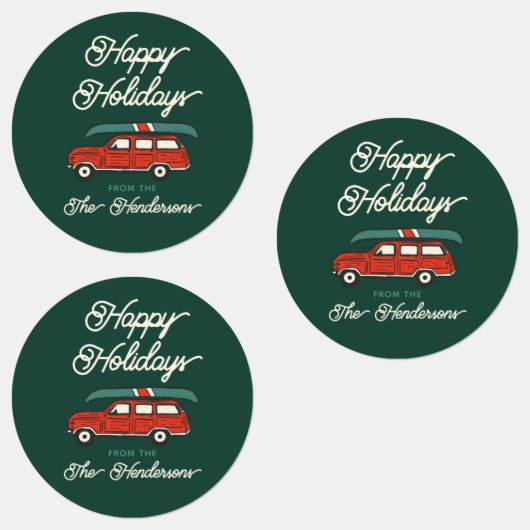 Gepersonaliseerde vakantie retro rode wagon kerst labels (Groep)