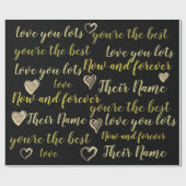 Gepersonaliseerde VALENTIJN - Words of Love Black Cadeaupapier (Vlak)