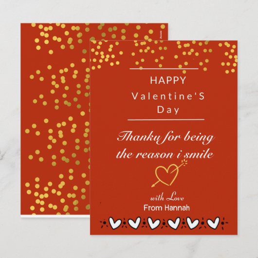 Gepersonaliseerde Valentijnsdag Dank u kaart (Voorkant / Achterkant)