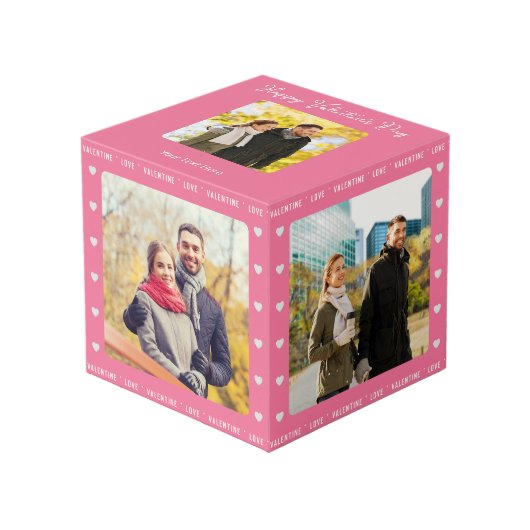 Gepersonaliseerde Valentijnsdag Gift Roze Multi Fo Kubus (Voorkant hoekig)