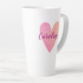 Gepersonaliseerde Valentijnsdag roze hartslag Latte Mok (Rechterhoek)