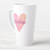 Gepersonaliseerde Valentijnsdag roze hartslag Latte Mok (Linkerhoek)