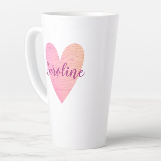 Gepersonaliseerde Valentijnsdag roze hartslag Latte Mok (Linkerhoek)