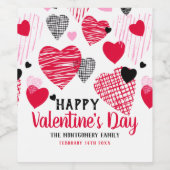 Gepersonaliseerde Valentijnsdag Whimsical Hearts Wijn Etiket (Enkel label)