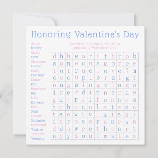 Gepersonaliseerde Valentijnsdag Word Search Puzzel Feestdagenkaart (Voorkant)