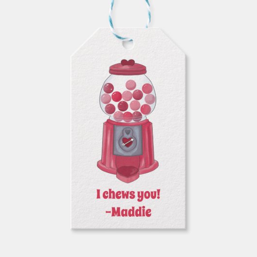 Gepersonaliseerde Valentijnse Bubble Gum Ball Mac Cadeaulabel (Voorkant)