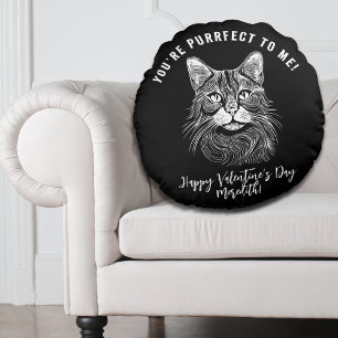 Gepersonaliseerde Valentijnse zwart-wit Purrfect C Rond Kussen