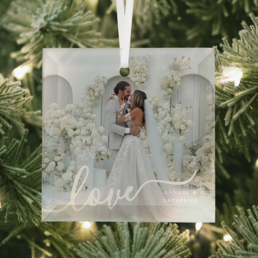 gepersonaliseerde Valentijnsfoto Glas Ornament (Insitu)