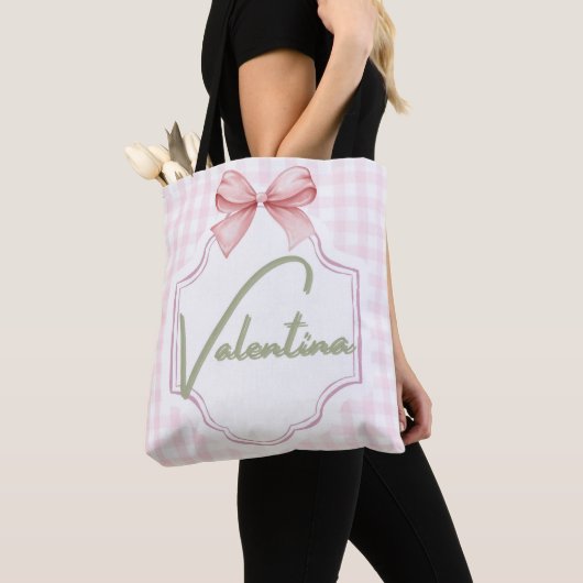 Gepersonaliseerde Valentina Baby Girl Nursery Ging Tote Bag (Dichtbij)