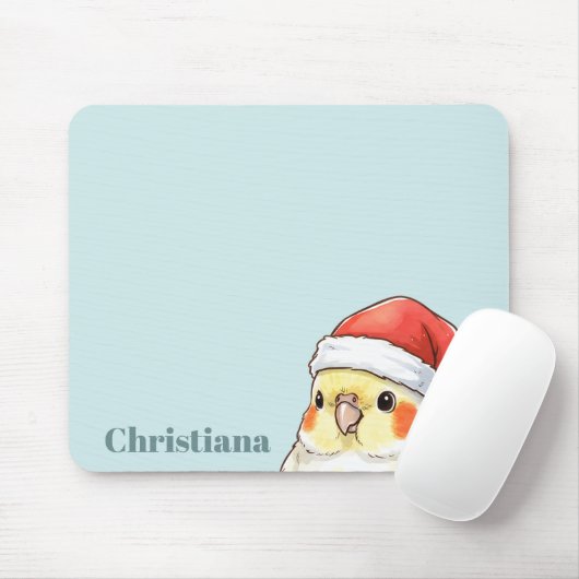 Gepersonaliseerde valkparkiet met kerstmuts muismat (Met muis)