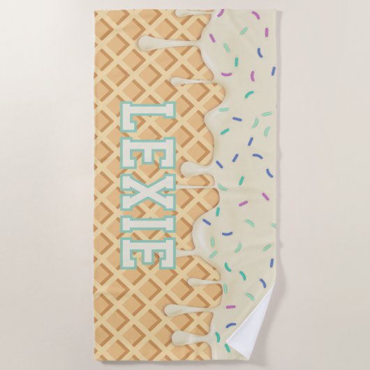 Gepersonaliseerde Vanilla Ice Cream Drip Strandlaken (Voorkant)