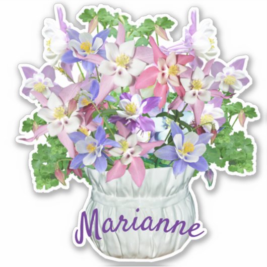 Gepersonaliseerde Vase van  Kolombloemen Sticker (Voorkant)