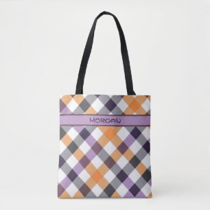 Gepersonaliseerde veelkleurige geruite patroon Can Tote Bag