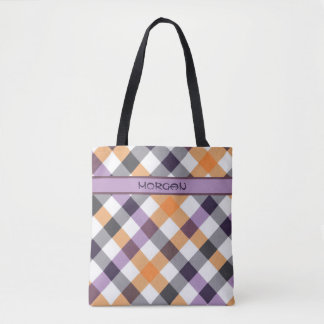 Gepersonaliseerde veelkleurige geruite patroon Can Tote Bag