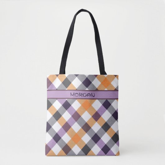 Gepersonaliseerde veelkleurige geruite patroon Can Tote Bag (Voorkant)