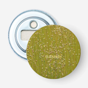 Gepersonaliseerde veelkleurige groene bloemen button flesopener