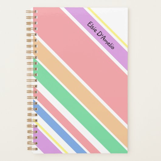 Gepersonaliseerde veelkleurige pastel gestreept planner (Voorkant)