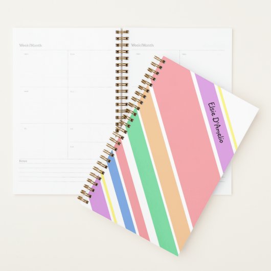 Gepersonaliseerde veelkleurige pastel gestreept planner (Display)