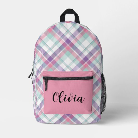 Gepersonaliseerde veelkleurige plaid bedrukte rugzak (Voorkant)