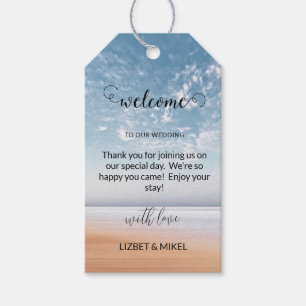 Gepersonaliseerde veelkleurige strandscène Welkom Cadeaulabel