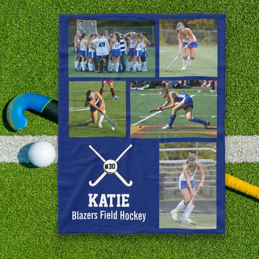 Gepersonaliseerde veld hockey fotocollage naam tea fleece deken