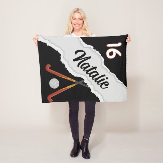 Gepersonaliseerde Veldhockeydeken, Aangepaste Naam Fleece Deken (In situ)