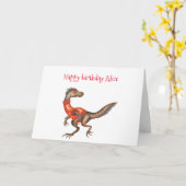 Gepersonaliseerde Velociraptor verjaardagskaart Kaart (Gele Bloem)