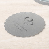 Gepersonaliseerde Verbonden Harten Zilver Grijs Kartonnen Onderzetters (Gekanteld)