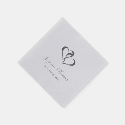Gepersonaliseerde Verbonden Harten Zilver Grijs Se Servet (Hoek)