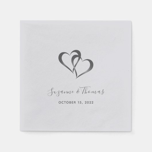 Gepersonaliseerde Verbonden Harten Zilver Grijs Se Servet (Voorkant)