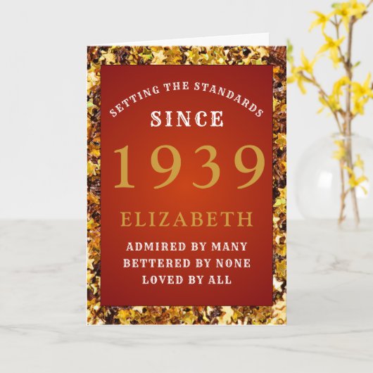 Gepersonaliseerde Verjaardag 1939 Naam Red Gold Gl Kaart (Gele Bloem)