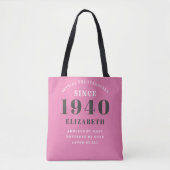 Gepersonaliseerde Verjaardag 1940 Naam Grijs Roze  Tote Bag (Voorkant)