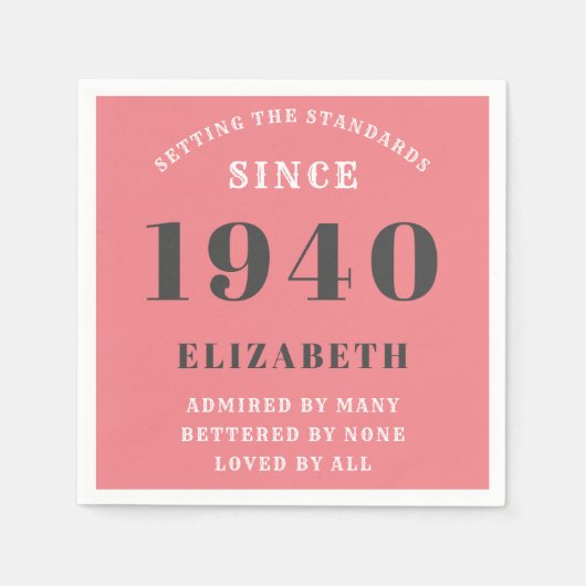 Gepersonaliseerde Verjaardag 1940 Roze Grijs Naam  Servet (Voorkant)