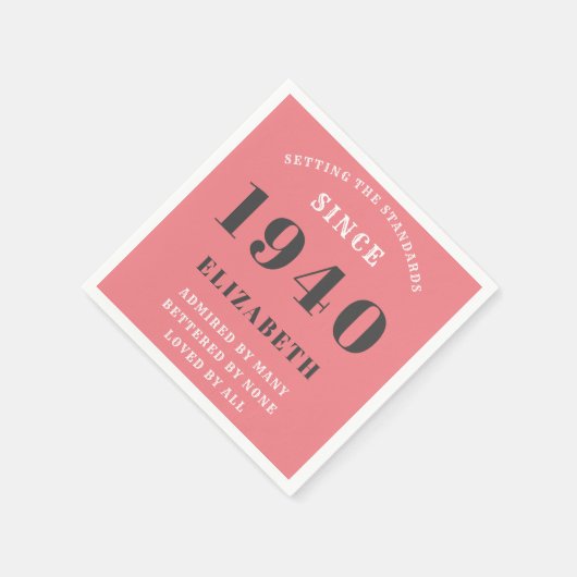 Gepersonaliseerde Verjaardag 1940 Roze Grijs Naam  Servet (Hoek)