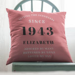 Gepersonaliseerde verjaardag 1943 roze meisje lega kussen<br><div class="desc">Viel een mijlpaal verjaardag in stijl met ons gepersonaliseerde 80ste Sierkussen van de Dag van de Aarde. Deze stijlvolle en elegante kussen zijn voorzien van een aangepast roze en grijs ontwerp, ideaal voor het toevoegen van een aanraking van glamour aan elke slaapkamer of woonruimte. Pas het aan met de naam...</div>